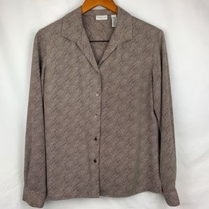 Covington women's brown and white long sleeve button down shirt, medium